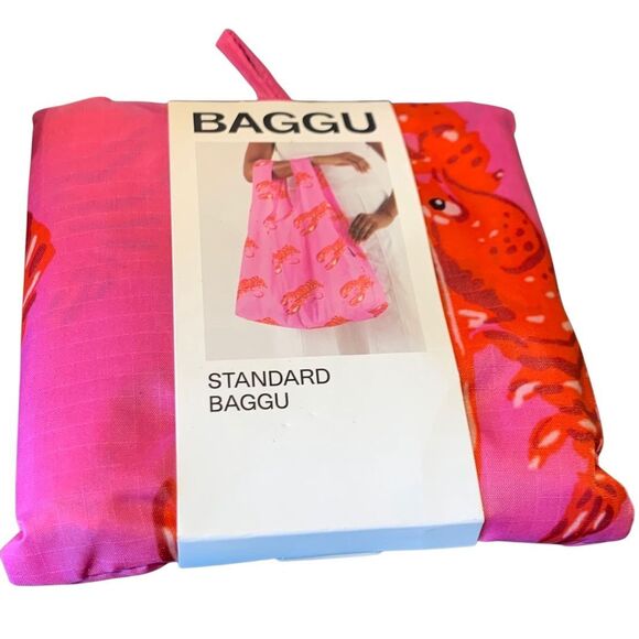 Baggu Standard Pink Lobster Print Recycled Ripstop Nylon Reusable Tote Bag - Picture 2 of 3